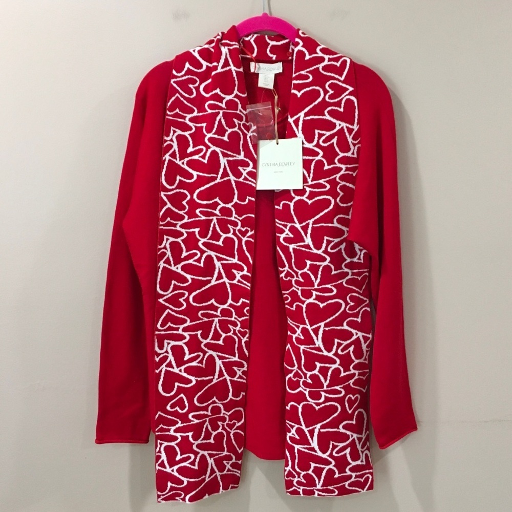 Cynthia Rowley Women s Knit Sweater & Scarf Red Heart Valentine Love